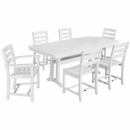 POLYWOOD La Casa Cafe 7-Piece White Dining Set with Nautical Trestle Table 633PWS2981WH